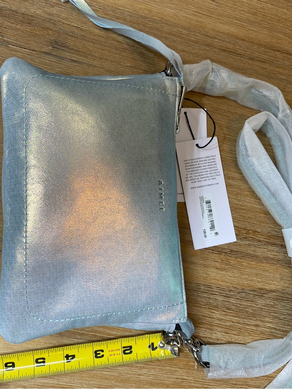 NWT Aimee Kestenberg Iridescent Silver Blue Leather Crossbody Handbag - Picture 4 of 5